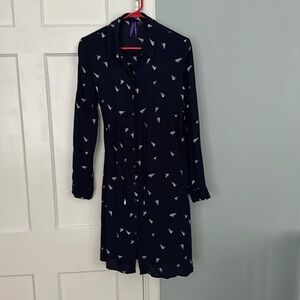 Seraphine maternity dress size 2 with tie closure, navy blue with heart design